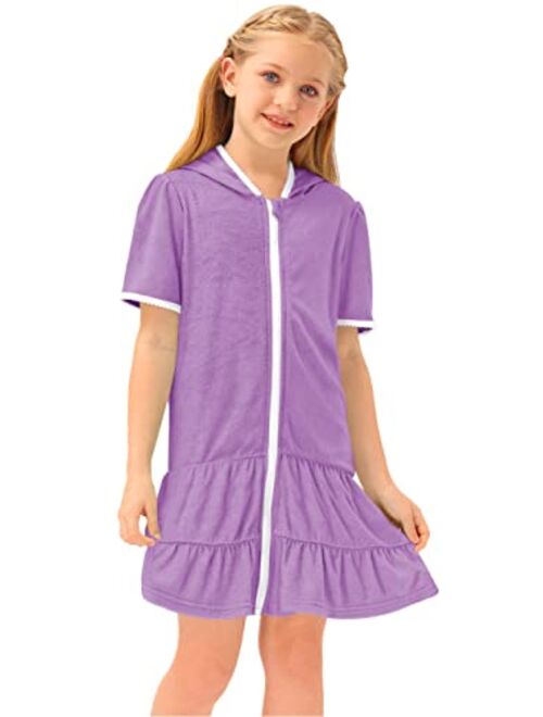 BesserBay Girl's Zip-Up Terry Cover Up Cozy Bathrobe with Hood 3-12 Years