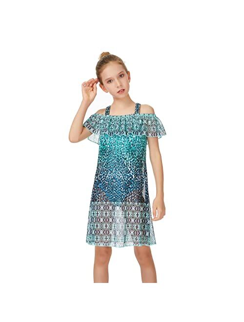 Jimmy Baha·mas Jimmy Bahamas Girls Swimsuits Cover-ups Off Shoulder Ruffled Hollow Beach Dress Cover Up for Kids