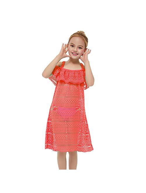 Jimmy Baha·mas Jimmy Bahamas Girls Swimsuits Cover-ups Off Shoulder Ruffled Hollow Beach Dress Cover Up for Kids