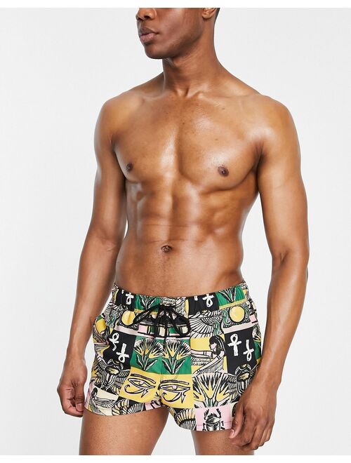 ASOS DESIGN swim shorts with multi print in super short length