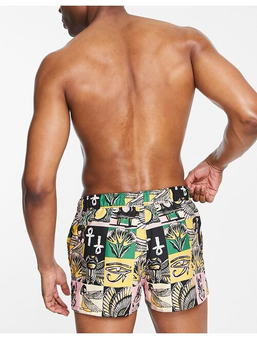 ASOS DESIGN swim shorts with multi print in super short length