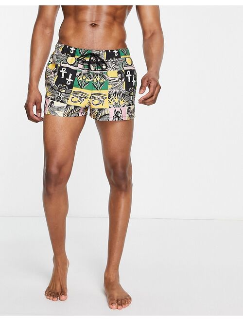 ASOS DESIGN swim shorts with multi print in super short length