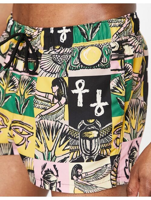 ASOS DESIGN swim shorts with multi print in super short length