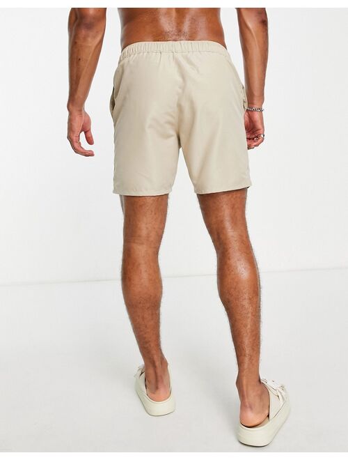 ASOS DESIGN 2-pack swim trunks in khaki and stone mid length - Save!