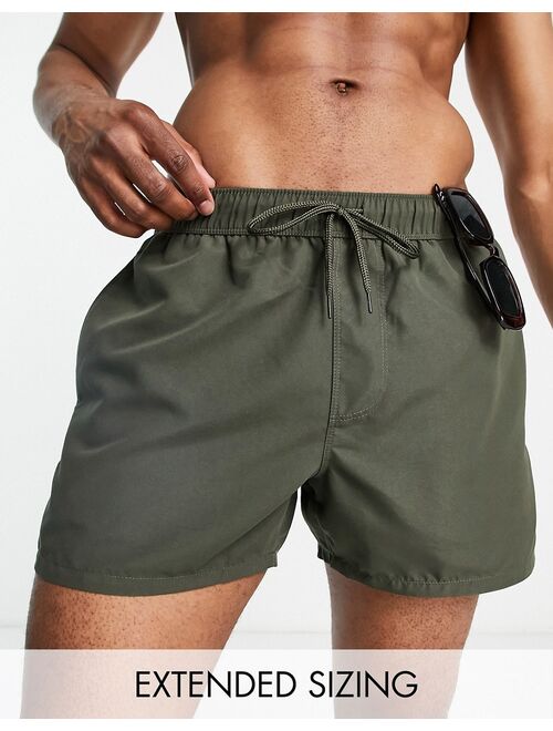 ASOS DESIGN swim shorts in khaki short length