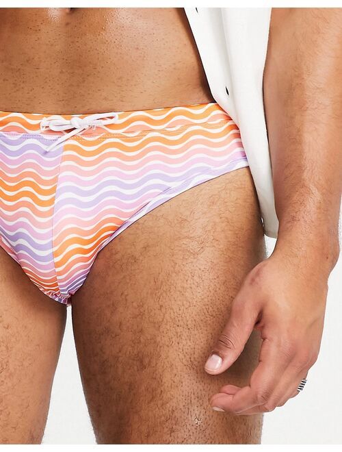 ASOS DESIGN swim briefs with wavy pastel stripe and tie front