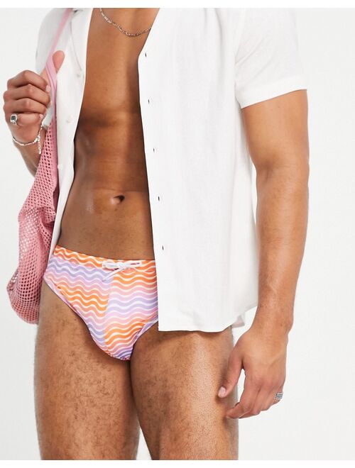 ASOS DESIGN swim briefs with wavy pastel stripe and tie front