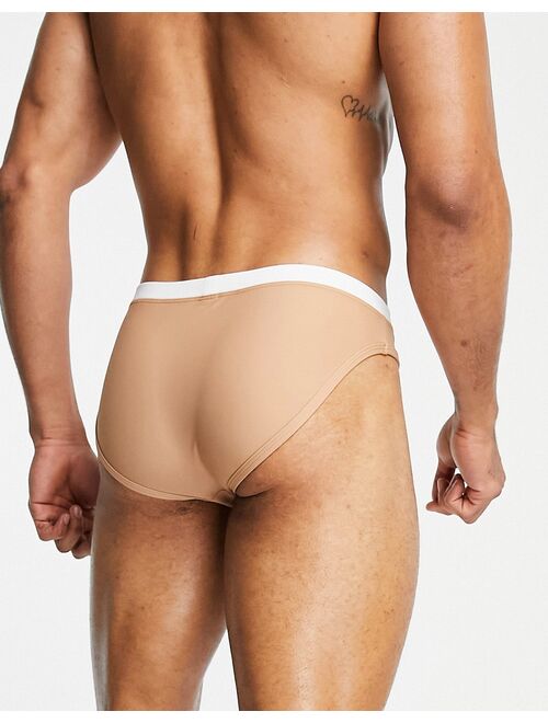 ASOS DESIGN swim briefs in beige with contrast white tipping