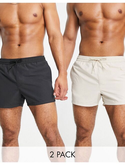 ASOS DESIGN 2 pack swim shorts in beige and black short length save