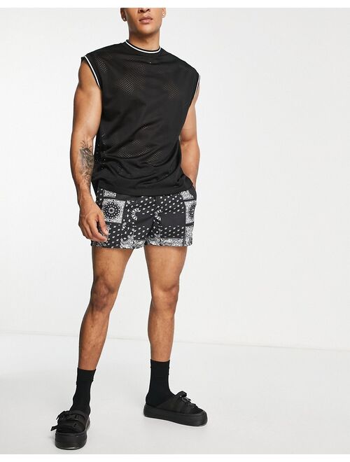 ASOS DESIGN swim shorts with black Bandanaprint short length