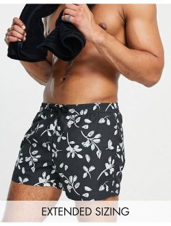 swim shorts with scribble floral print in black short length