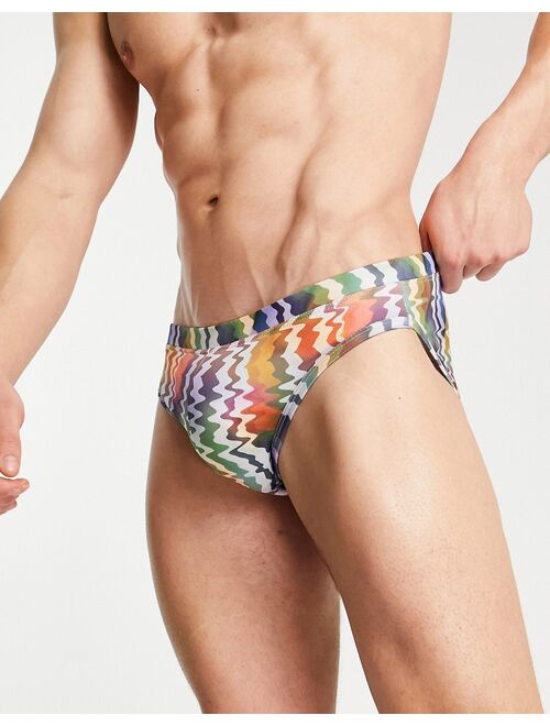 ASOS DESIGN swim trunks with wavey stripe