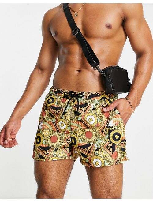 ASOS DESIGN swim shorts in baroque print short length