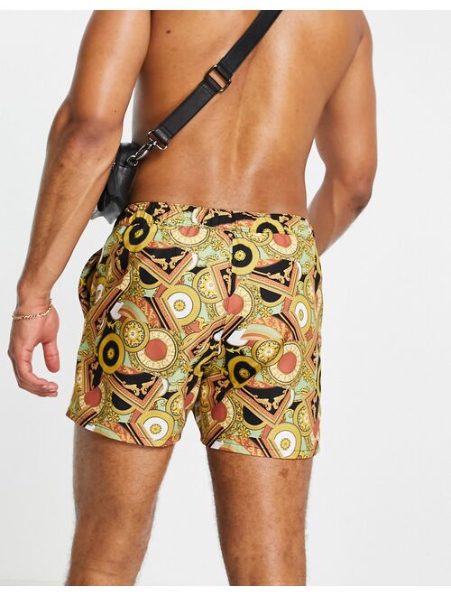 ASOS DESIGN swim shorts in baroque print short length