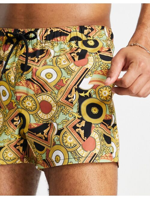 ASOS DESIGN swim shorts in baroque print short length