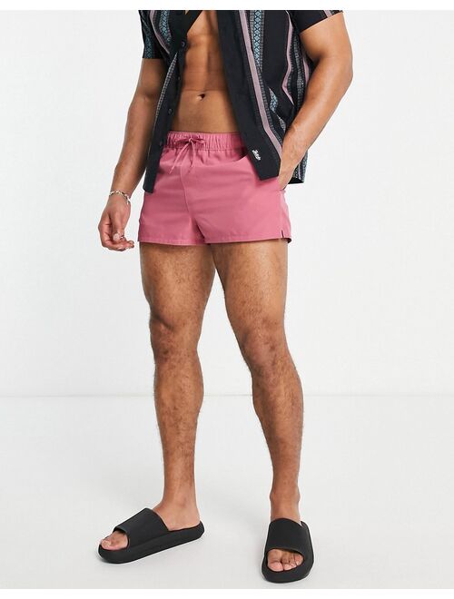 ASOS DESIGN swim shorts in berry pink super short length