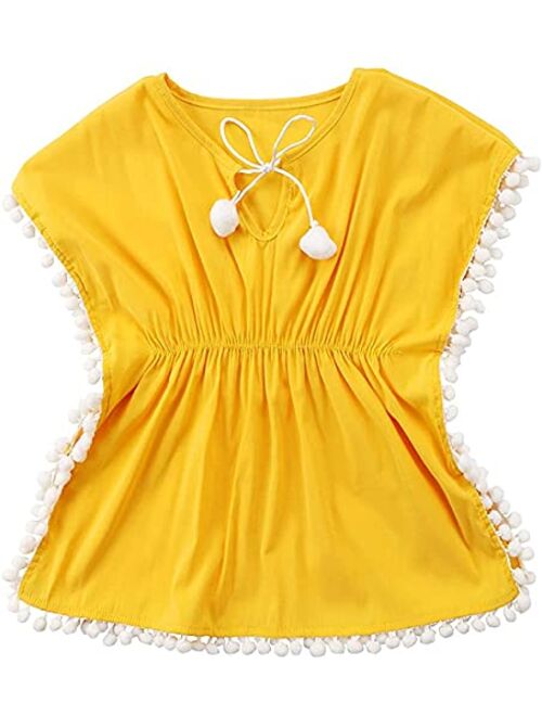 JLKGICF Cover-Up Swimsuit for Girls, Tassle Bathing Suit Beach Sundress, Summer Poncho Rash Guards for Toddler