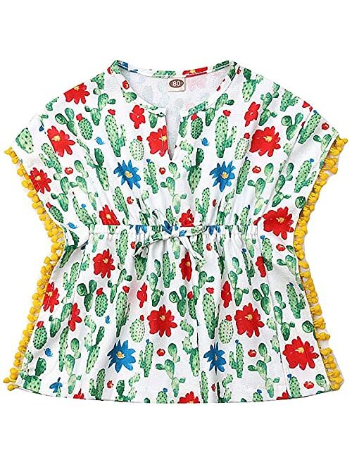 JLKGICF Cover-Up Swimsuit for Girls, Tassle Bathing Suit Beach Sundress, Summer Poncho Rash Guards for Toddler