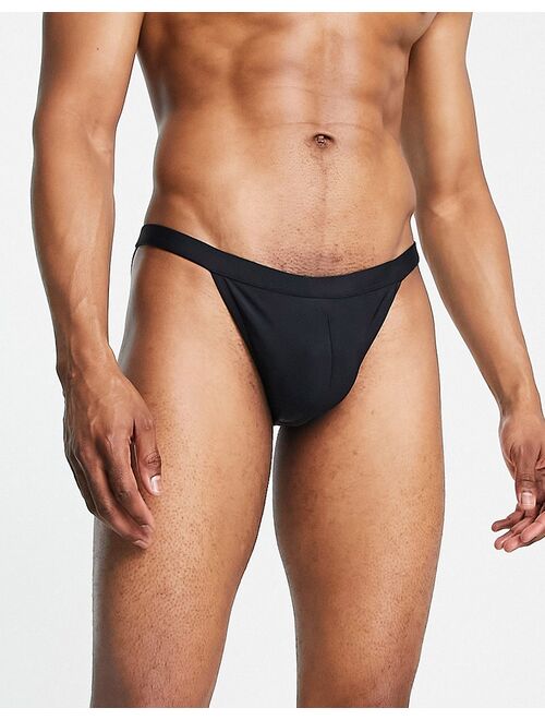 ASOS DESIGN high leg swim briefs in black