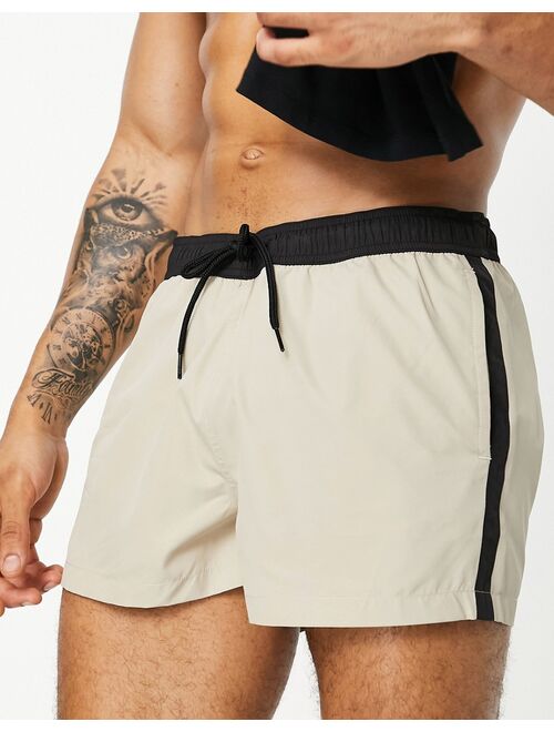 Topman side stripe micro swim short in stone