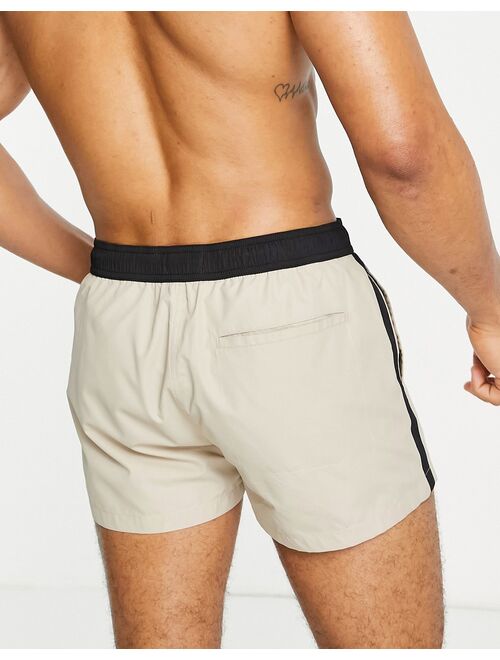 Topman side stripe micro swim short in stone