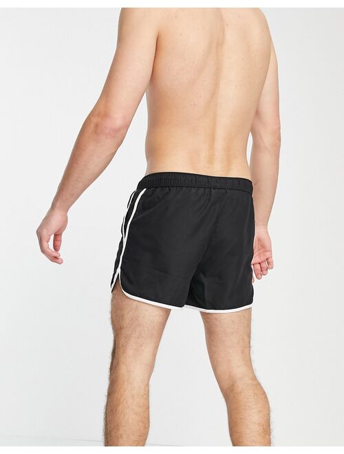 ASOS DESIGN runner swim shorts in black with contrast white piping