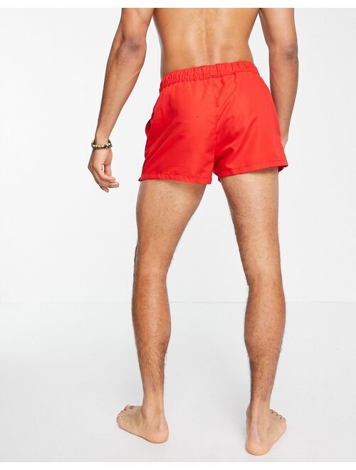 ASOS DESIGN swim shorts in red super short length