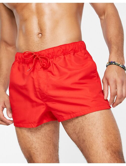 ASOS DESIGN swim shorts in red super short length