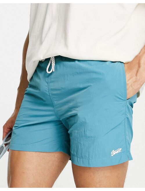 Pull&Bear basic recycled swim shorts in teal