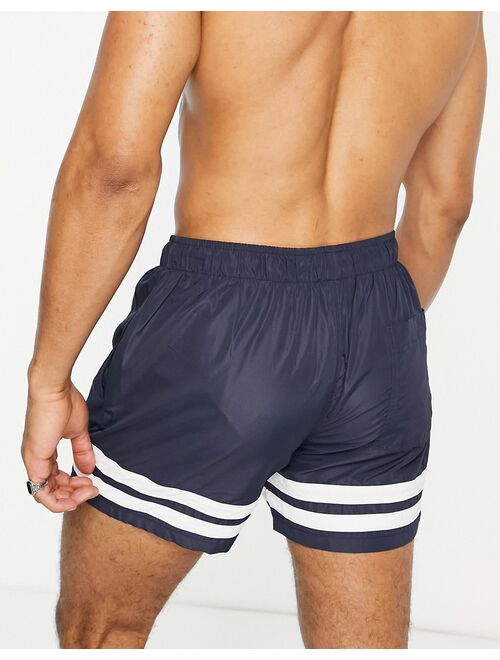 Brave Soul swim short with stripe detail in navy and white