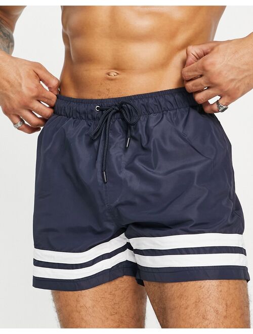 Brave Soul swim short with stripe detail in navy and white