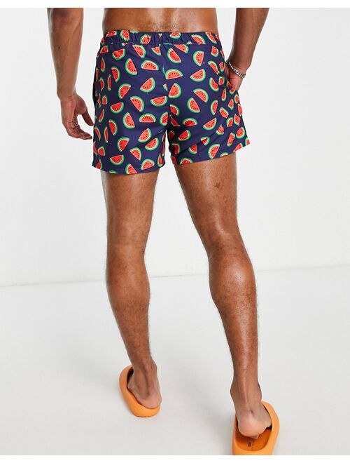 ASOS DESIGN swim shorts with watermelon short length