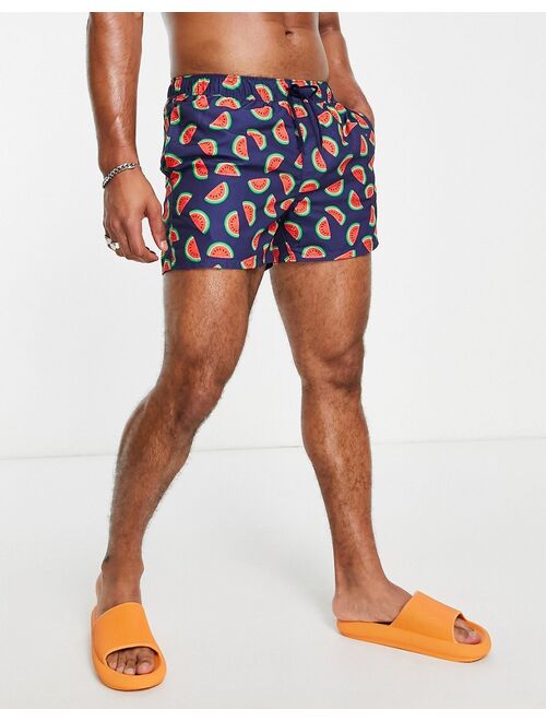 ASOS DESIGN swim shorts with watermelon short length