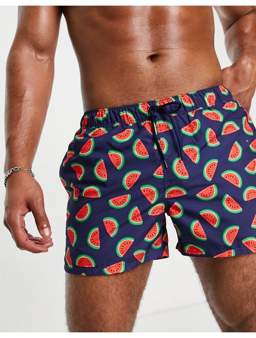 ASOS DESIGN swim shorts with watermelon short length