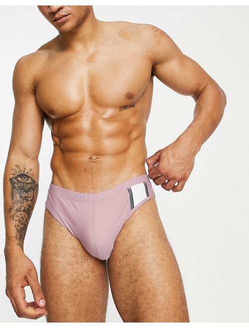 ASOS DESIGN swim briefs in purple with cut and sew