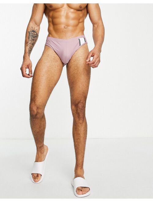 ASOS DESIGN swim briefs in purple with cut and sew