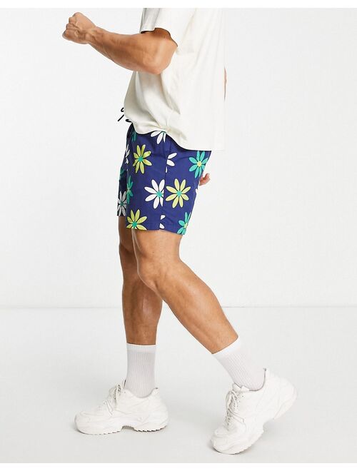 Pull&Bear flower print swim shorts in navy