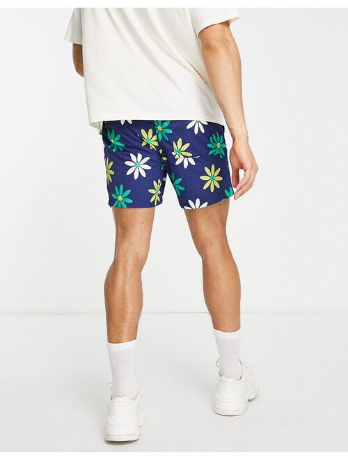 Pull&Bear flower print swim shorts in navy