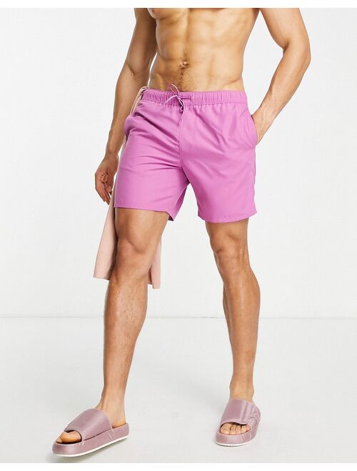 ASOS DESIGN swim shorts in purple mid length