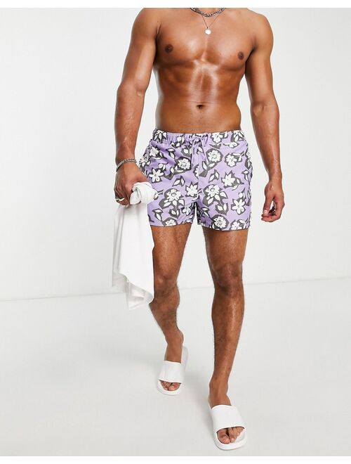 ASOS DESIGN swim shorts in floral print in short length