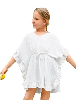 Girl's Batwing Sleeve V Neck Split Swimsuit Cover Up Beach Dress