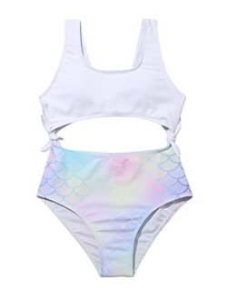 Girl's Cute Print Cut Out One Piece Swimsuit Tie Front Monokini