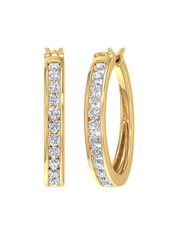 1 Carat Channel Set Diamond Hoop Earrings in 10K Gold or 950 Platinum