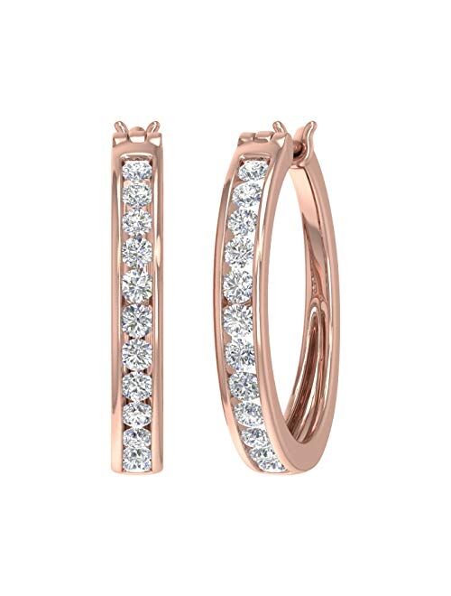 Finerock 1 Carat Channel Set Diamond Hoop Earrings in 10K Gold or 950 Platinum