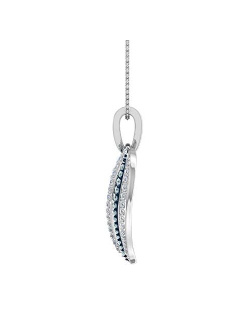 Finerock 1/2 Carat Blue Diamond & White Diamond Heart Pendant Necklace in 925 Sterling Silver