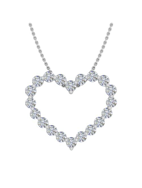 Finerock 1/4 Carat to 1 Carat Diamond Heart Pendant Necklace in 14K Gold (Silver Chain Included) (I1-I2 Clarity)