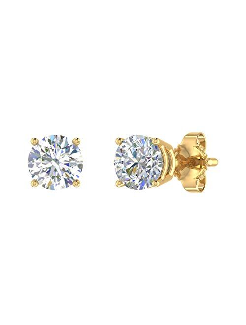 Finerock 1 Carat to 1 1/10 Carat 4-Prong Set Diamond Stud Earrings in 14K Gold