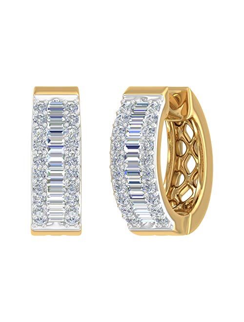 Finerock 1/2 Carat to 1 Carat Diamond Hoop & Huggies Earrings in 10K Gold or 950 Platinum