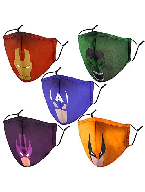 Gyothrig 5 Pack Washable Adjustable 3D Funny Designer Face Mask for Kids Boys Girls