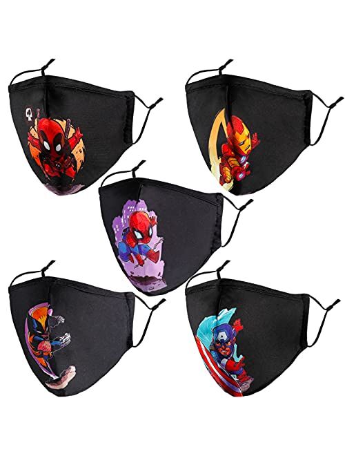 Gyothrig 5 Pack Washable Adjustable 3D Funny Designer Face Mask for Kids Boys Girls